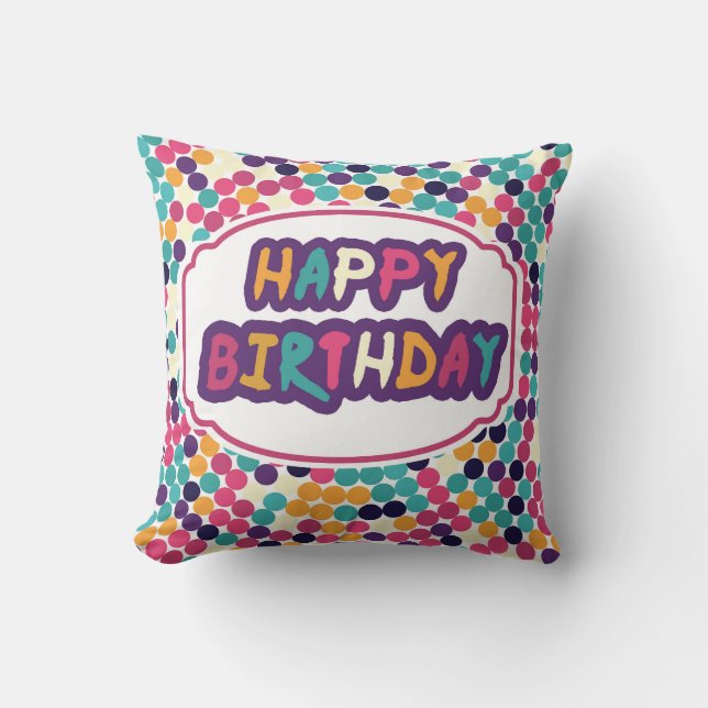 Happy Birthday with Custom Text Red Green Circles Throw Pillow (Front)