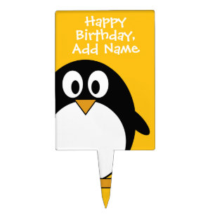 Happy Birthday with Cute Cartoon Penguin Cake Topper