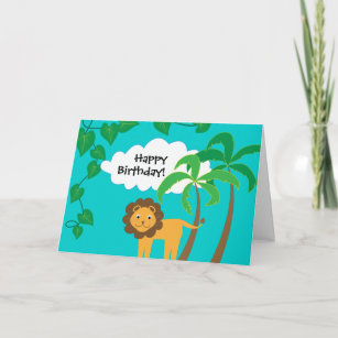 Happy Birthday with Cute Lion in Jungle Card