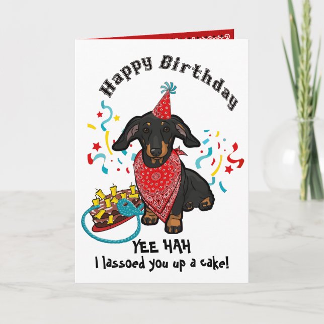Happy Birthday with  Dachshund  Dog in Red Bandana Card (Front)
