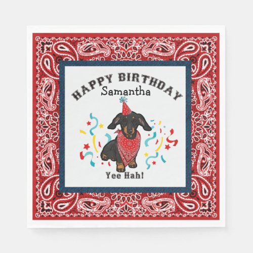 Happy Birthday with Dachshund Dog in Red Bandana Napkins