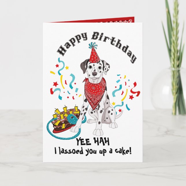 Happy Birthday with  Dalmatian  Dog in Red Bandana Card (Front)