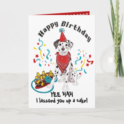 Happy Birthday with  Dalmatian  Dog in Red Bandana Card