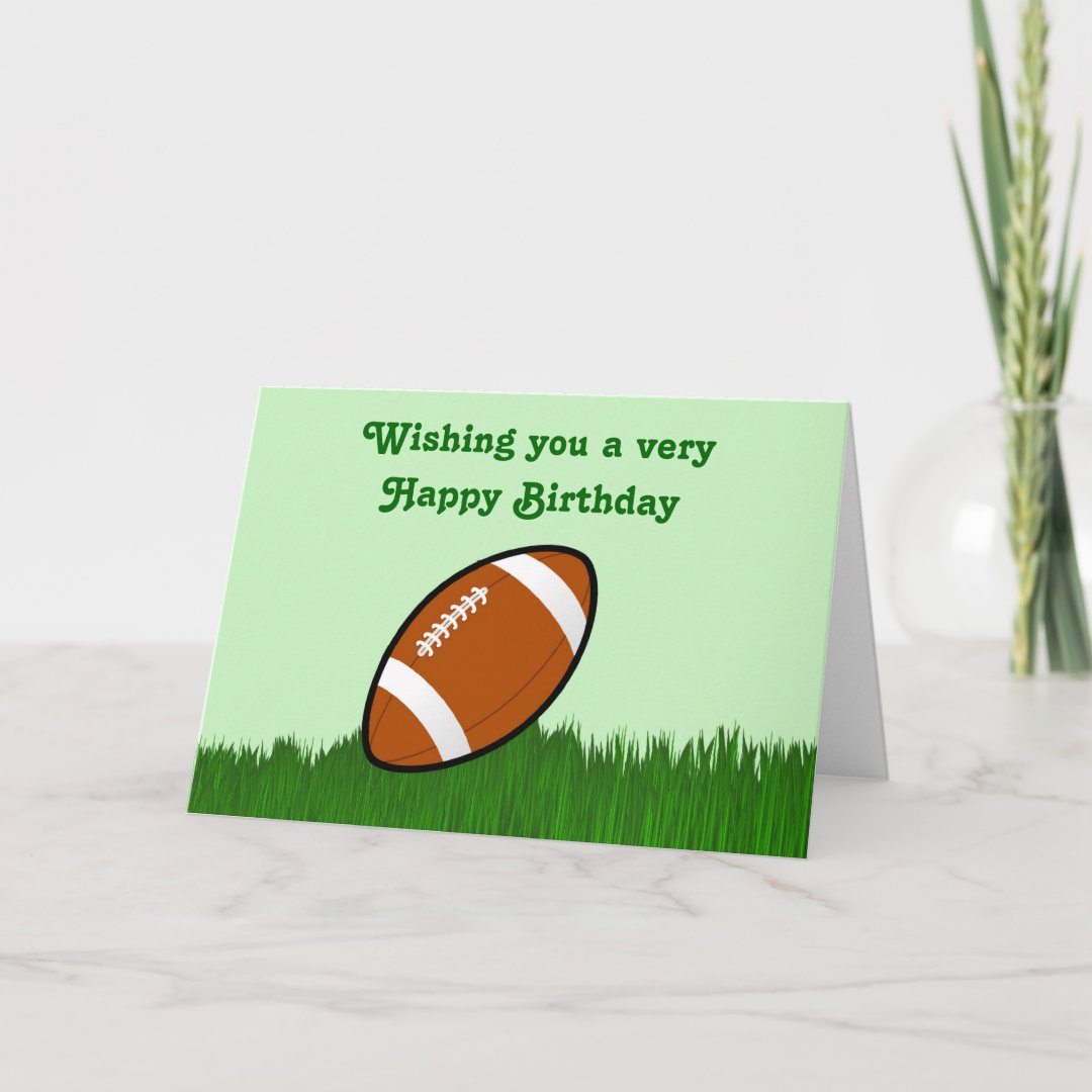 Happy Birthday with football on grass Card | Zazzle