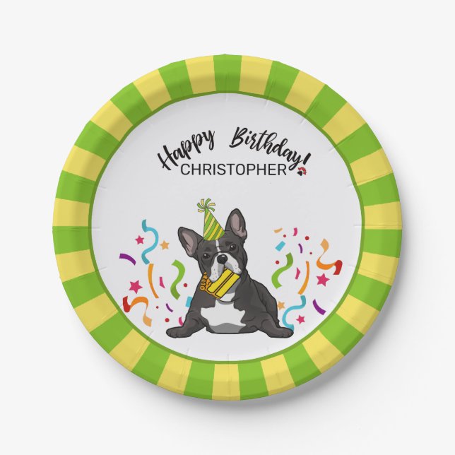 Happy Birthday with  French Bull Dog  Party Paper Plates (Front)