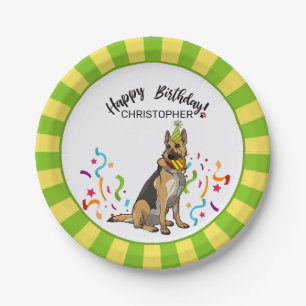 Happy Birthday with  German Shepherd Dog  Party Paper Plates