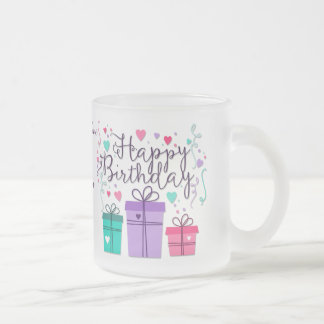 "Happy Birthday With Gift Boxes" - Customize Frosted Glass Coffee Mug