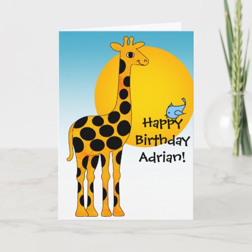 Happy Birthday with Giraffe and Little Bird Card