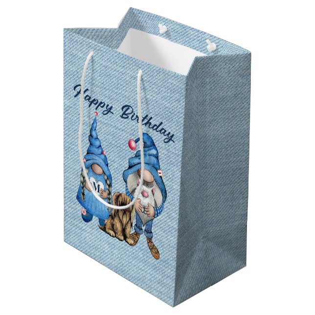 Happy Birthday With Gnomes  Large Gift Bag (Back Angled)