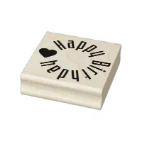 Happy Birthday with Heart Rubber Stamp