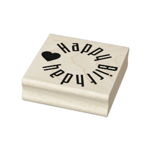 Happy Birthday with Heart Rubber Stamp