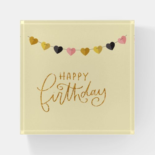 Happy Birthday with Hearts String Paperweight