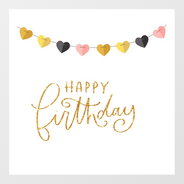 Happy Birthday with Hearts  Wall Decal (Front)
