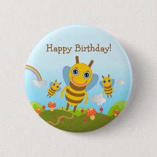 Happy Birthday with honey bees Pinback Button