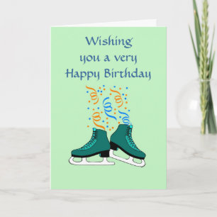 Happy Birthday with iceskates and ribbons Card