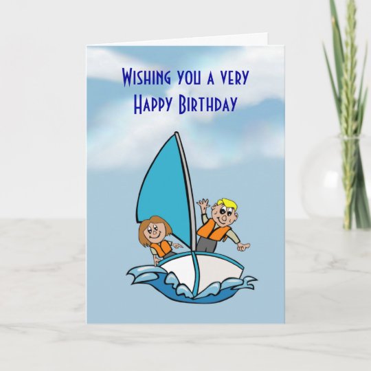Happy Birthday with kids on sailing boat Card