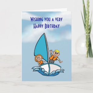 Happy Birthday with kids on sailing boat Card