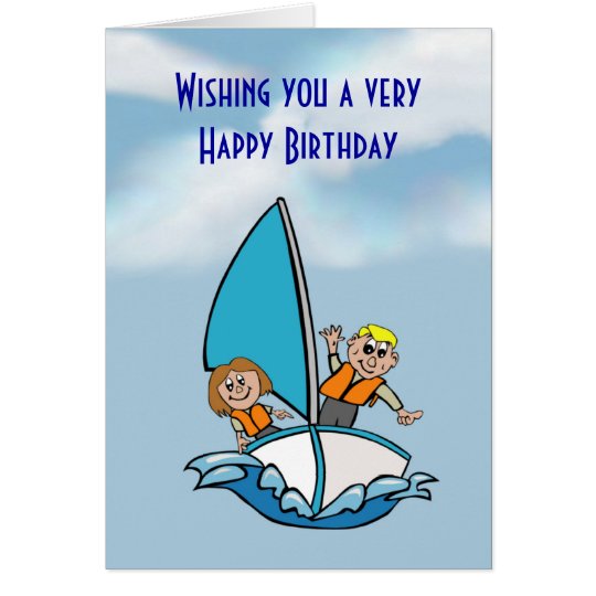 Happy Birthday with kids on sailing boat Card