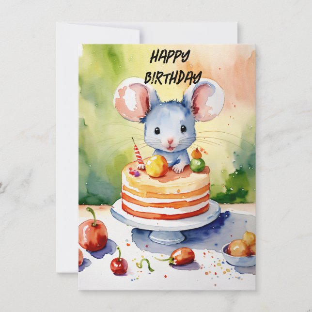 Happy birthday with little mouse card (Front)