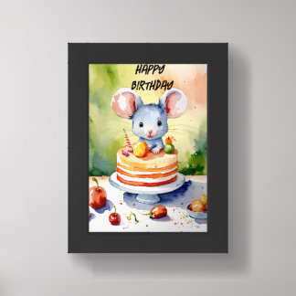 Happy birthday with little mouse card framed art