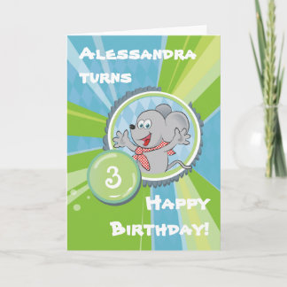 happy birthday! with little mouse on green card
