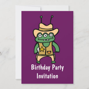 Happy Birthday with martian alien sheriff frog Invitation