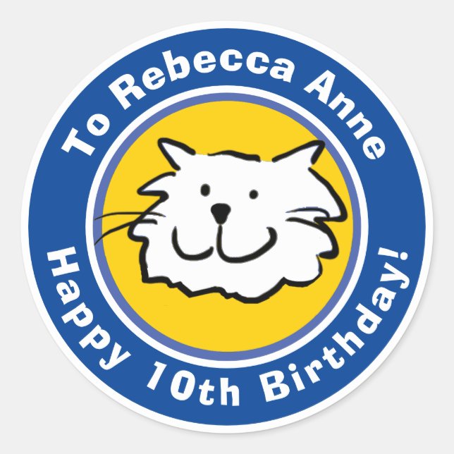 Happy Birthday with Name & Age 10 Classic Round Sticker (Front)