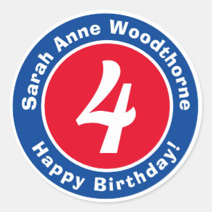 Happy Birthday with Name & Age 4 Classic Round Sticker