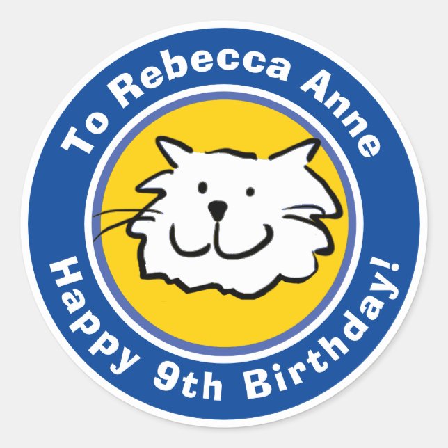 Happy Birthday with Name & Age 9 Classic Round Sticker (Front)