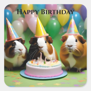 Happy Birthday With Party Guinea Pigs, Square Sticker