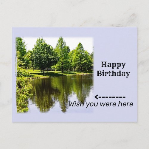 Happy Birthday with Photograph of Fishing Pond Postcard