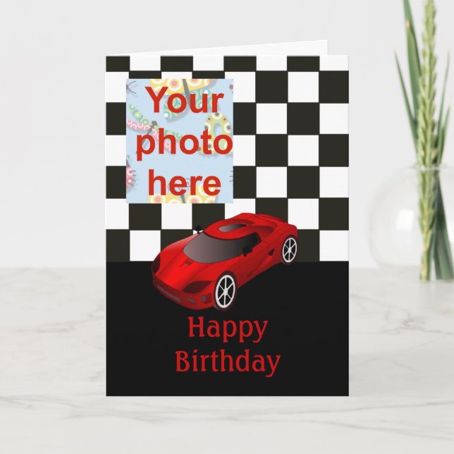 Happy birthday with red racing car card (Front)
