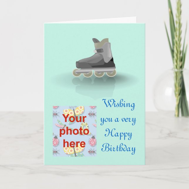 Happy Birthday with rollerblade skating Card (Front)