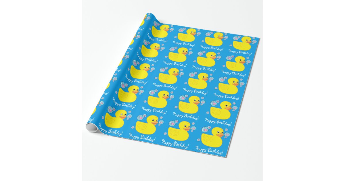 Happy Birthday with Rubber Ducky Wrapping Paper | Zazzle
