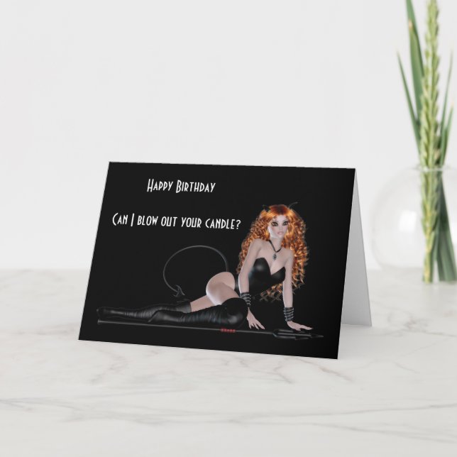 Happy birthday with sensual women in black leather card (Front)