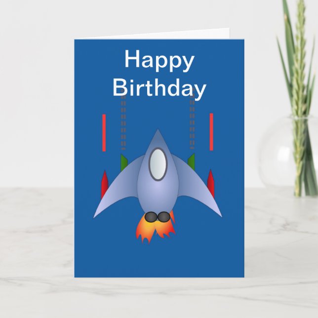 Happy Birthday with spaceship rocket for boy Card (Front)