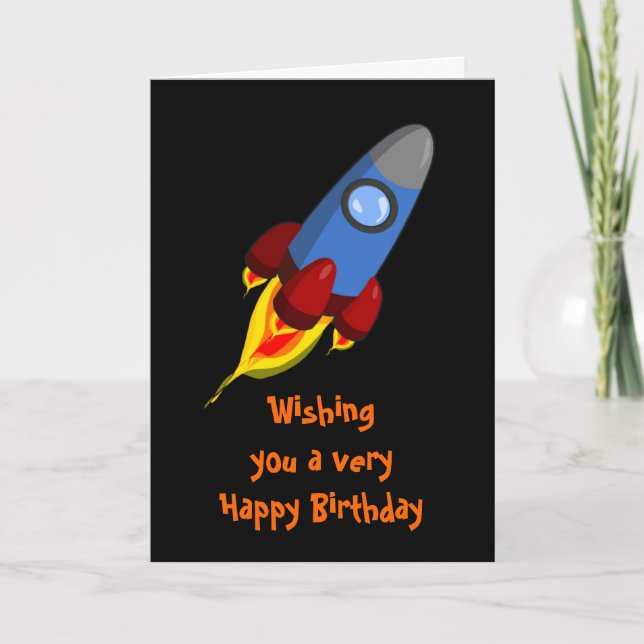 Happy Birthday with spaceship rocket for boy Card (Front)