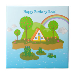 Happy Birthday with the frogs Ceramic Tile