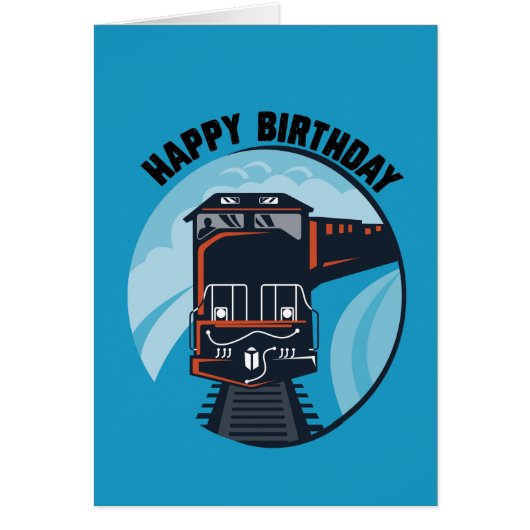 Happy Birthday with Train, General, Blue Cards (Front)