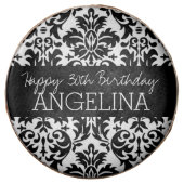 Happy Birthday with Trendy Black and White Damask Chocolate Dipped Oreo (Front)