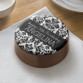 Happy Birthday with Trendy Black and White Damask Chocolate Dipped Oreo