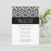 Happy Birthday with Trendy Black and White Damask Invitation (Standing Front)