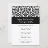 Happy Birthday with Trendy Black and White Damask Invitation (Front)