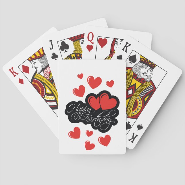 Happy Birthday with two red hearts Poker Cards (Back)