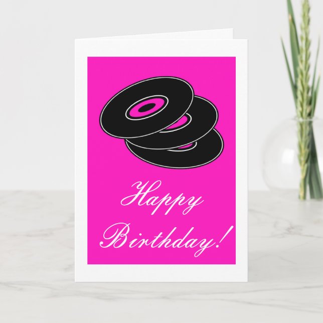 Happy Birthday with vinyl records retro birthday Card (Front)