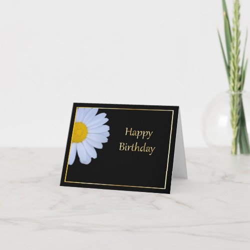 Happy Birthday with White Flower and Black Bkgrd Card