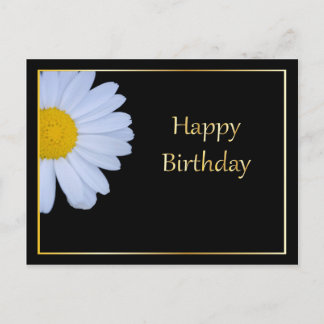 Happy Birthday with White Flower and Black Bkgrd Postcard