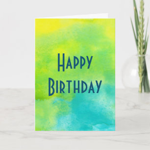 Happy Birthday with Yellow and Blue Watercolors Card