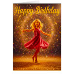 Happy Birthday with young dancing girl and glitter