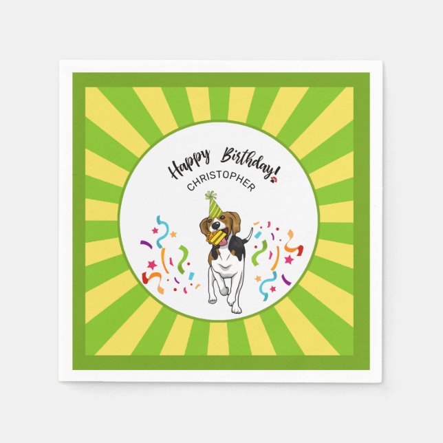 Happy Birthday with Your Beagle Dog Buddy Party Napkins (Front)